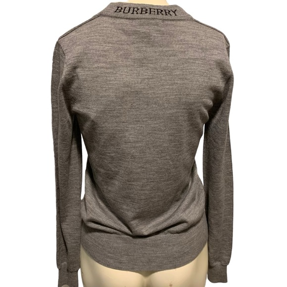 BURBERRY Sweater Ladies Size XS Merino Wool Crew Neck Grey Melange Knitted Logo - Picture 4 of 10
